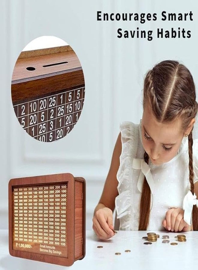 VOMI Wooden Money Saving Box with Numbers | Coin Collection Box, Gullak, Cash Box, Money Bank for Kids & Adults, Money Saver Box 1 Lakh | Small Amount Become Big Saving| - Image 4
